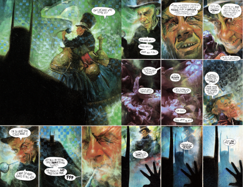 Art by Dave McKean, words by Grant Morrison. This page is prefaced by the Hatter singing, from off-screen, "Twinkle, twinkle, little bat..." Copyright DC Comics, 1989, 2004